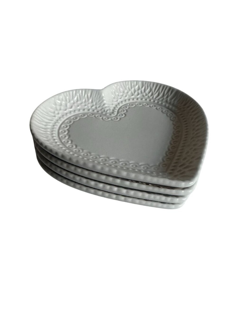 Set Of 4 Crofton Heart-Shaped Stoneware Plates 6" White Decorative Dishware